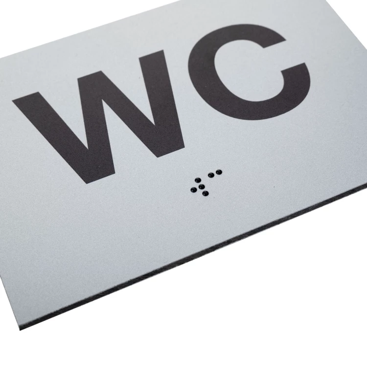 WC - Braille lettering plaque - silver matte dibond - dim. 115x80mm - TAB541