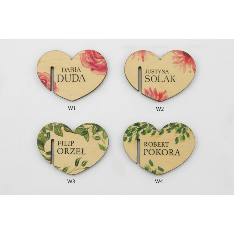 Champagne Glass Place Cards - Wooden Hearts - UV Print - WK004