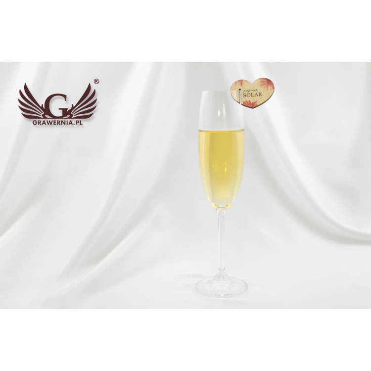 Champagne Glass Place Cards - Wooden Hearts - UV Print - WK004
