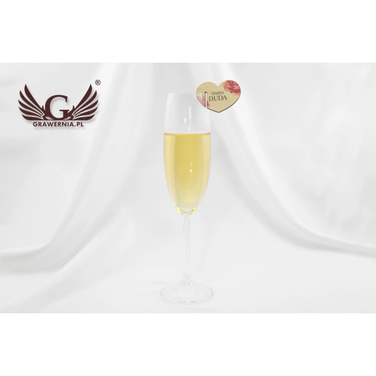 Champagne Glass Place Cards - Wooden Hearts - UV Print - WK004