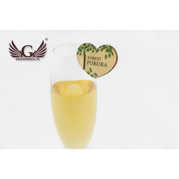 Champagne Glass Place Cards - Wooden Hearts - UV Print - WK004