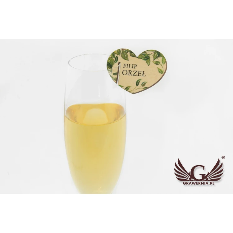 Champagne Glass Place Cards - Wooden Hearts - UV Print - WK004