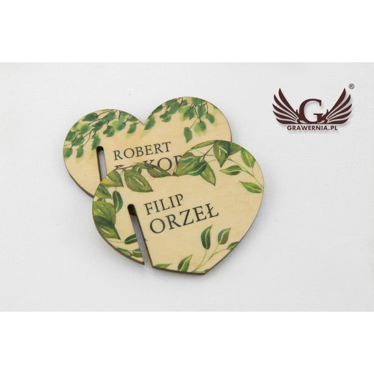 Champagne Glass Place Cards - Wooden Hearts - UV Print - WK004