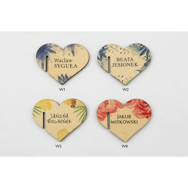 Champagne Glass Place Cards - Wooden Hearts - UV Print - WK006