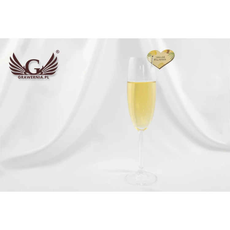 Champagne Glass Place Cards - Wooden Hearts - UV Print - WK006