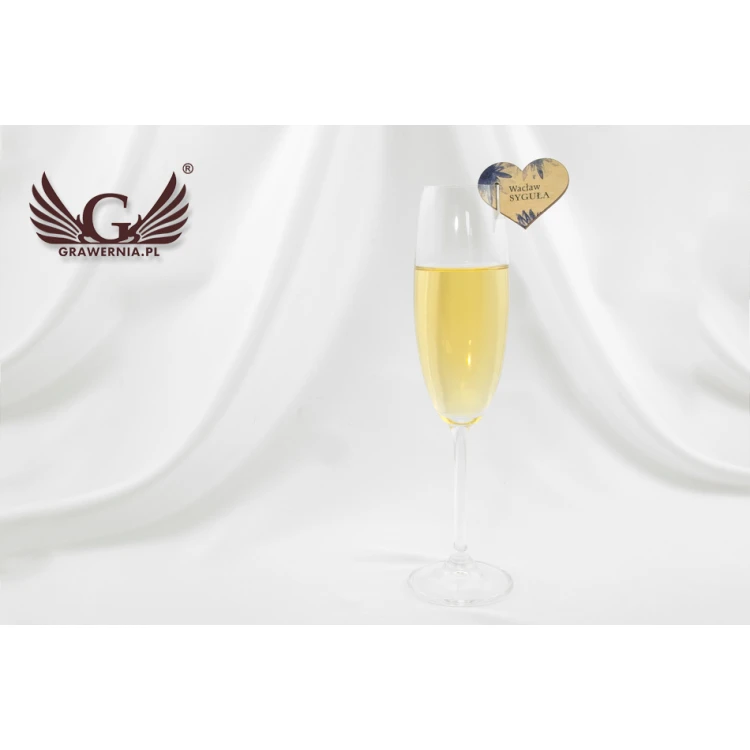Champagne Glass Place Cards - Wooden Hearts - UV Print - WK006