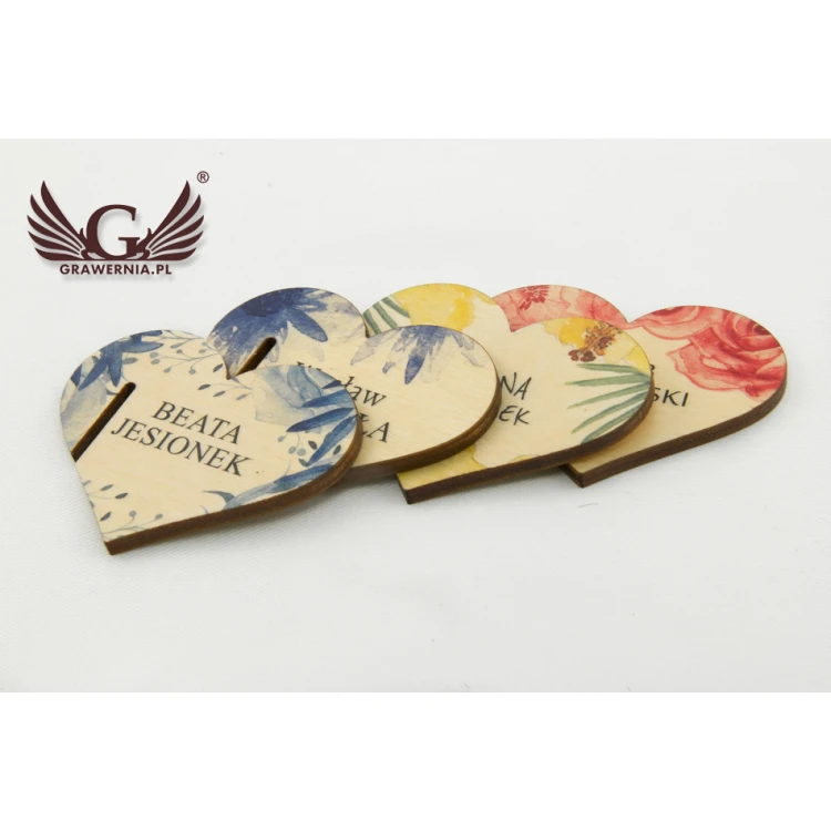 Champagne Glass Place Cards - Wooden Hearts - UV Print - WK006