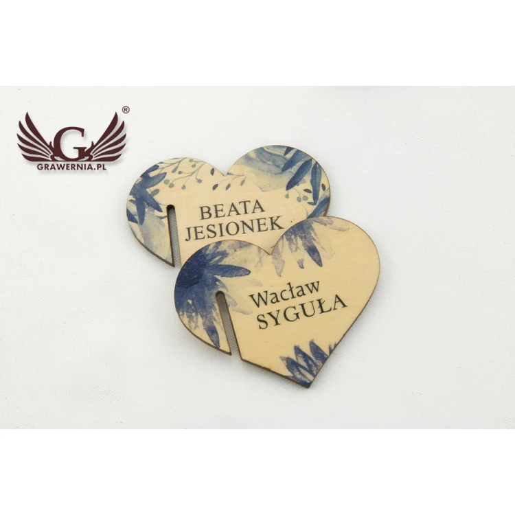 Champagne Glass Place Cards - Wooden Hearts - UV Print - WK006