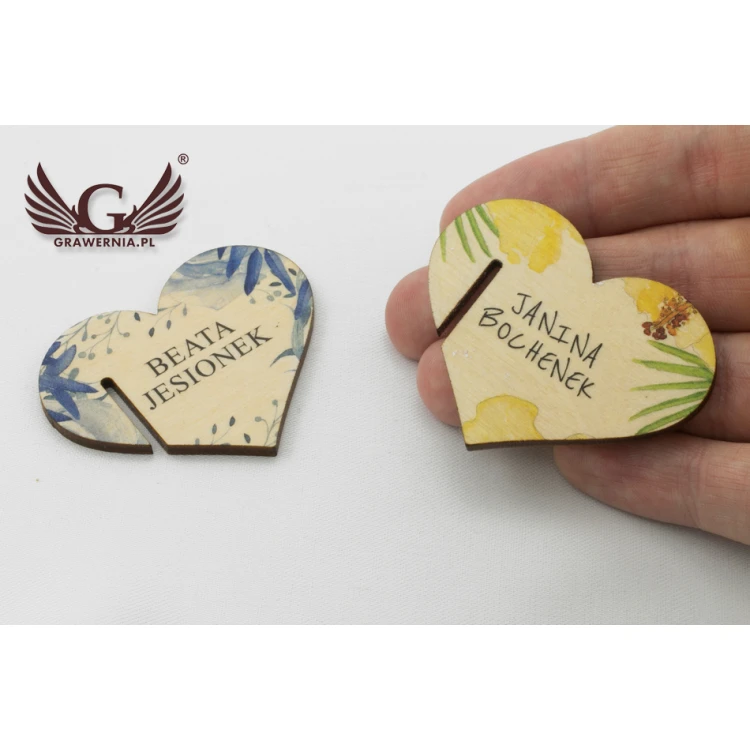 Champagne Glass Place Cards - Wooden Hearts - UV Print - WK006