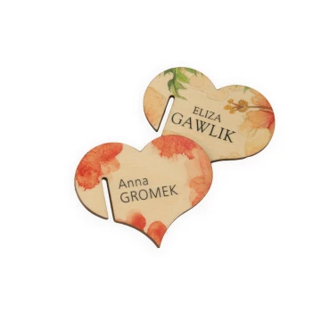 Champagne Glass Place Cards - Wooden Hearts - UV Print - WK005