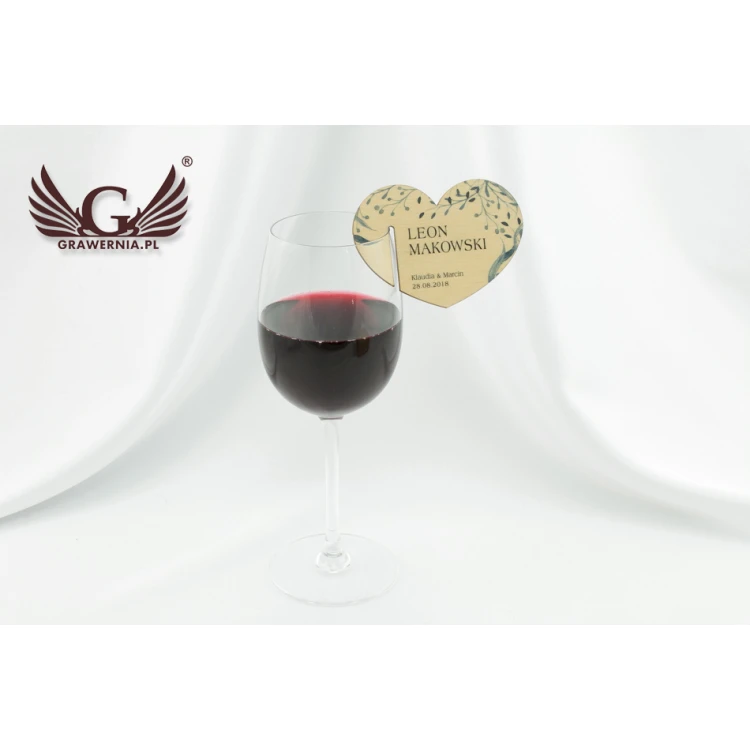 Wine Glass Place Cards - Wooden Hearts - UV Print - WK001
