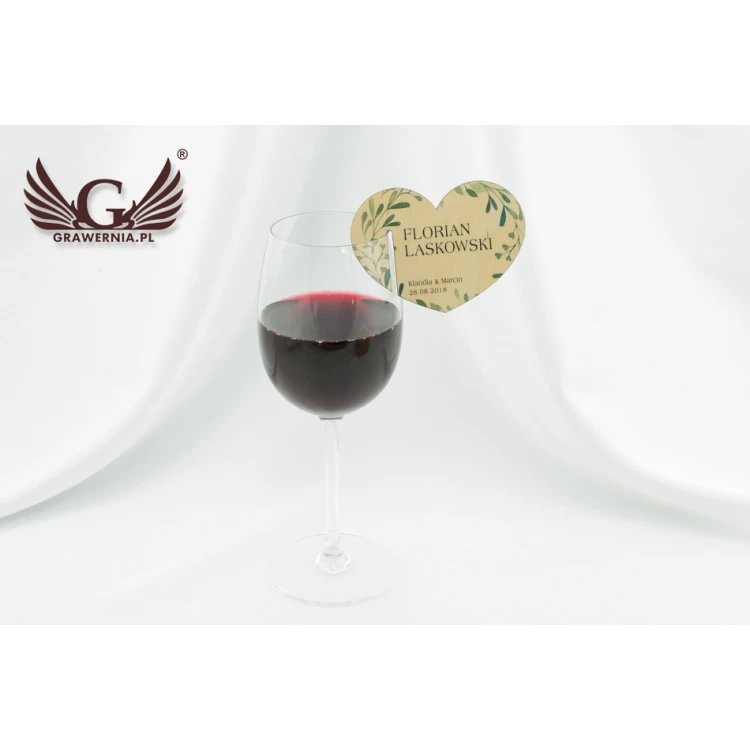 Wine Glass Place Cards - Wooden Hearts - UV Print - WK001