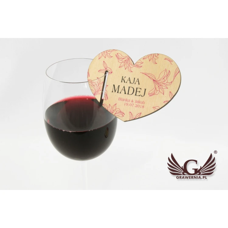 Wine Glass Place Cards - Wooden Hearts - UV Print - WK001
