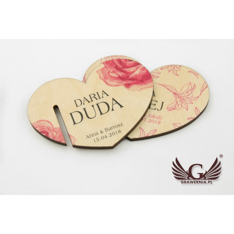 Wine Glass Place Cards - Wooden Hearts - UV Print - WK001
