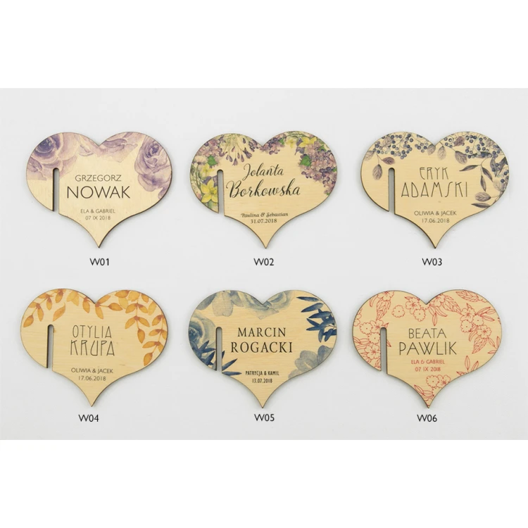 Wine Glass Place Cards - Wooden Hearts - UV Print - WK002