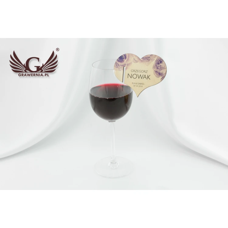 Wine Glass Place Cards - Wooden Hearts - UV Print - WK002