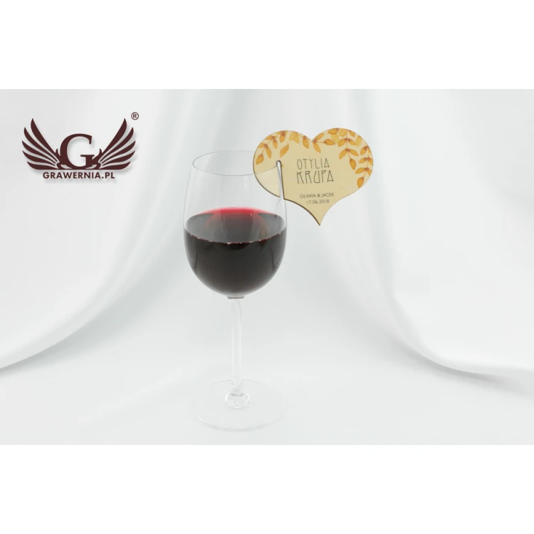 Wine Glass Place Cards - Wooden Hearts - UV Print - WK002