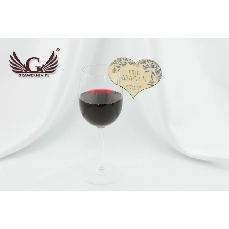 Wine Glass Place Cards - Wooden Hearts - UV Print - WK002