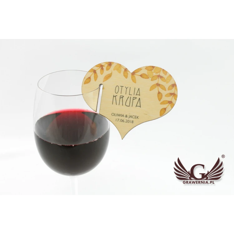 Wine Glass Place Cards - Wooden Hearts - UV Print - WK002