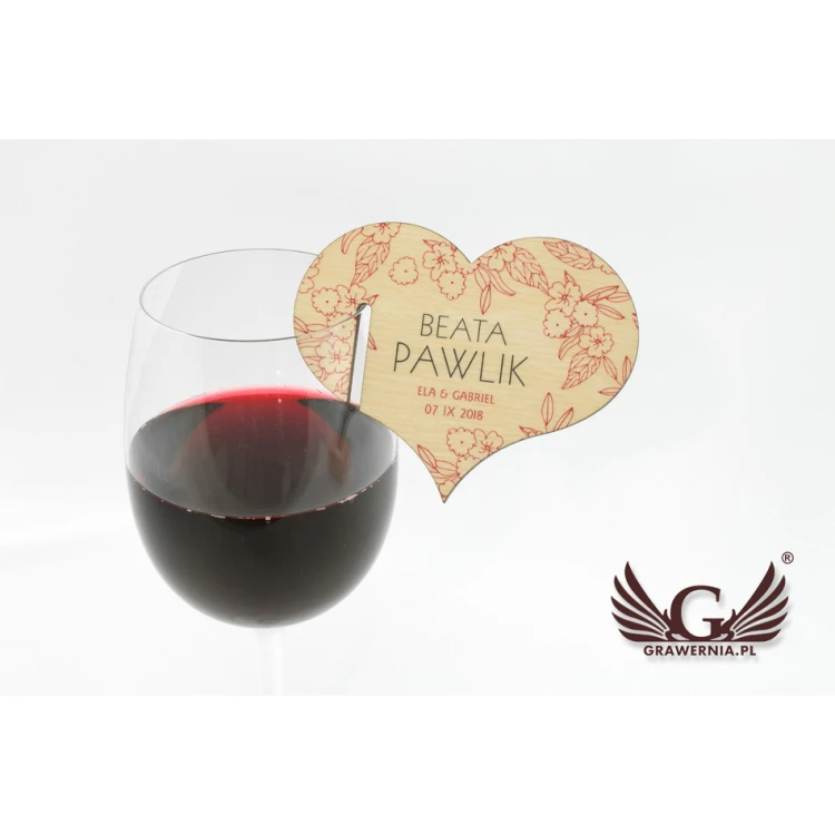 Wine Glass Place Cards - Wooden Hearts - UV Print - WK002