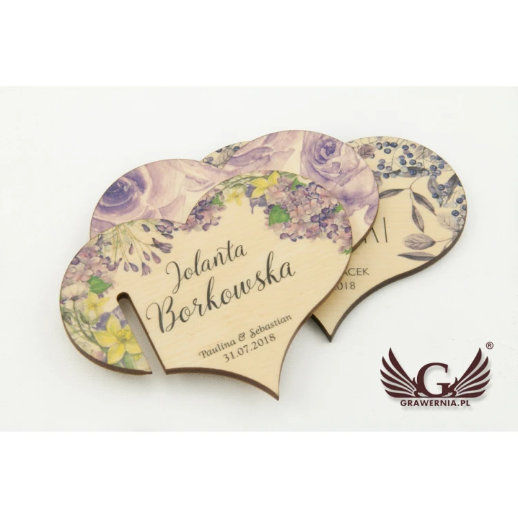 Wine Glass Place Cards - Wooden Hearts - UV Print - WK002