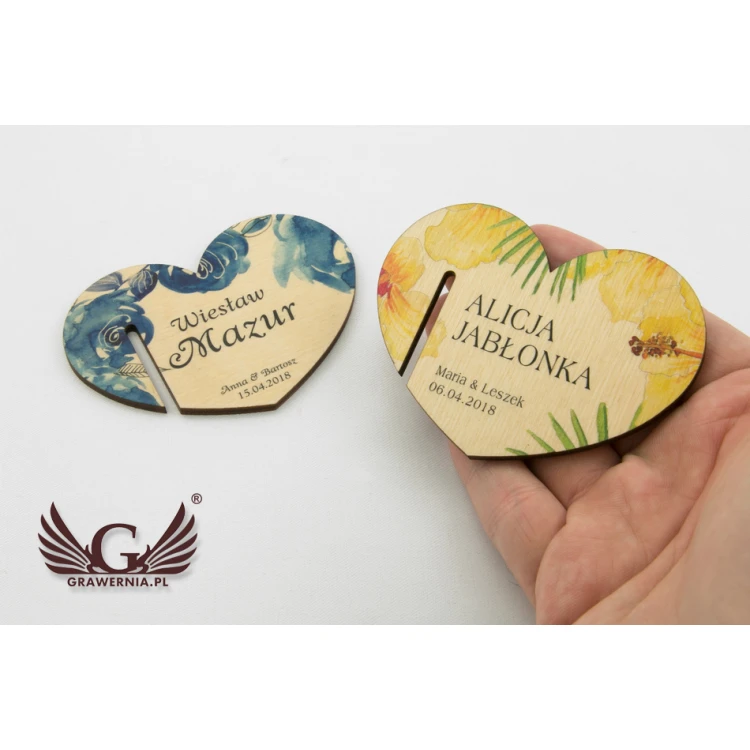 Wine Glass Place Cards - Wooden Hearts - UV Print - WK001