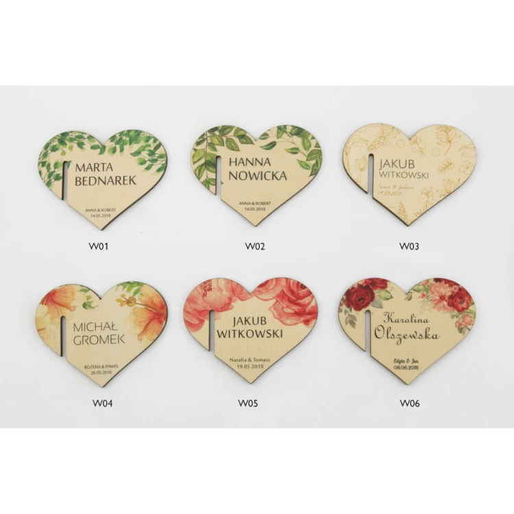 Wine Glass Place Cards - Wooden Hearts - UV Print - WK003