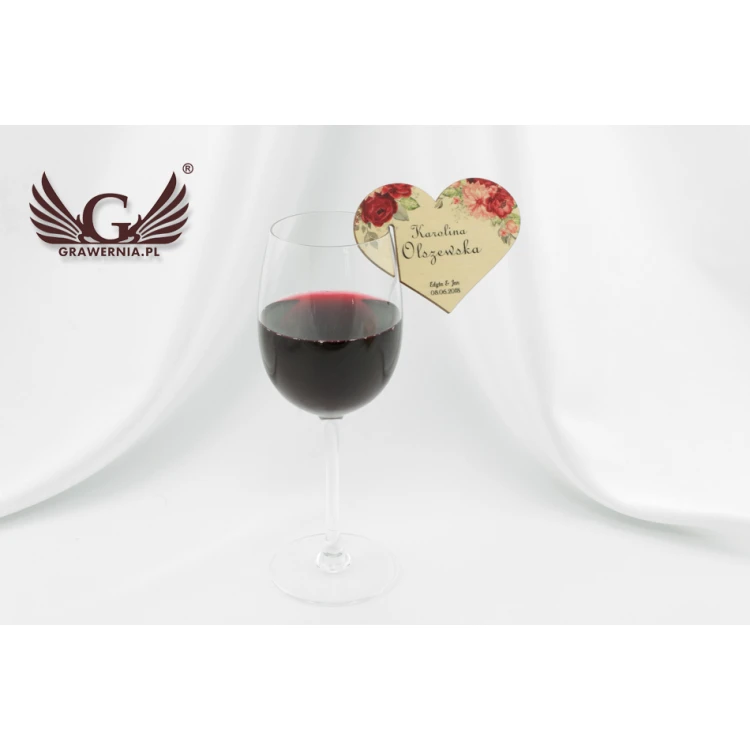Wine Glass Place Cards - Wooden Hearts - UV Print - WK003