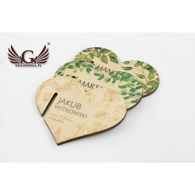 Wine Glass Place Cards - Wooden Hearts - UV Print - WK003