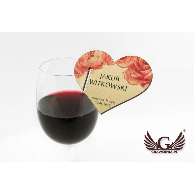 Wine Glass Place Cards - Wooden Hearts - UV Print - WK003