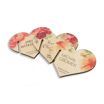 Wine Glass Place Cards - Wooden Hearts - UV Print - WK003