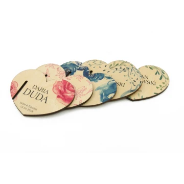 Wine Glass Place Cards - Wooden Hearts - UV Print - WK001