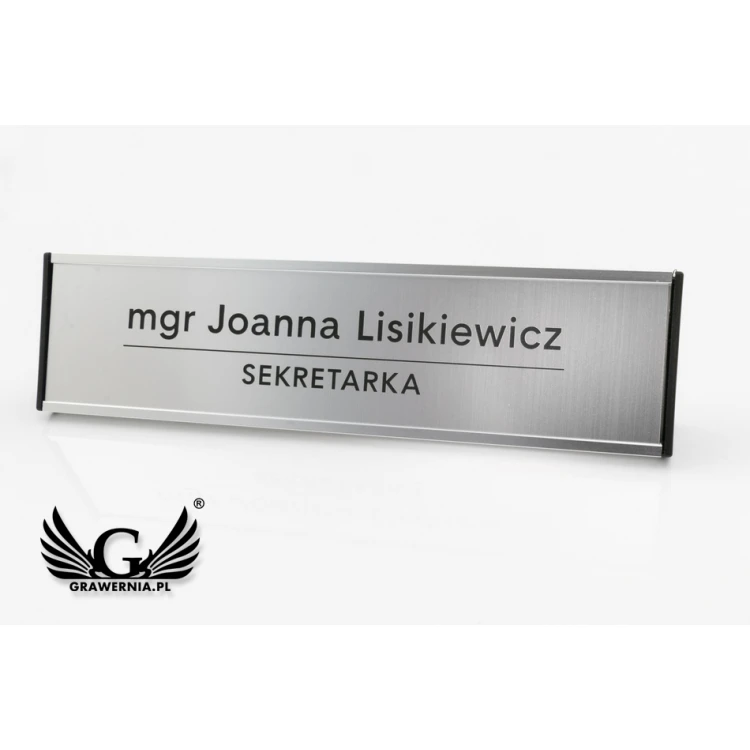 Desk Business Card Holder with Engraved Plaque - Silver - WIZ001