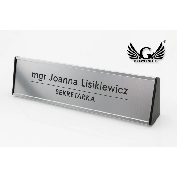 Desk Business Card Holder with Engraved Plaque - Silver - WIZ001