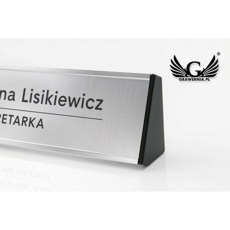 Desk Business Card Holder with Engraved Plaque - Silver - WIZ001