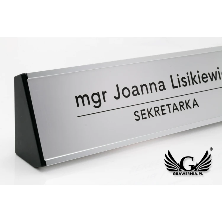Desk Business Card Holder with Engraved Plaque - Silver - WIZ001