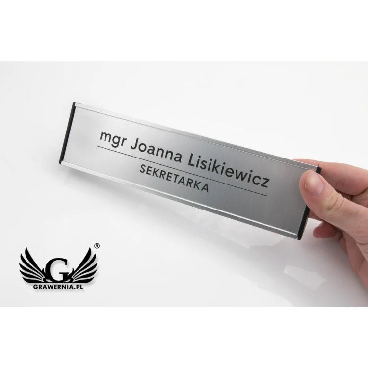 Desk Business Card Holder with Engraved Plaque - Silver - WIZ001