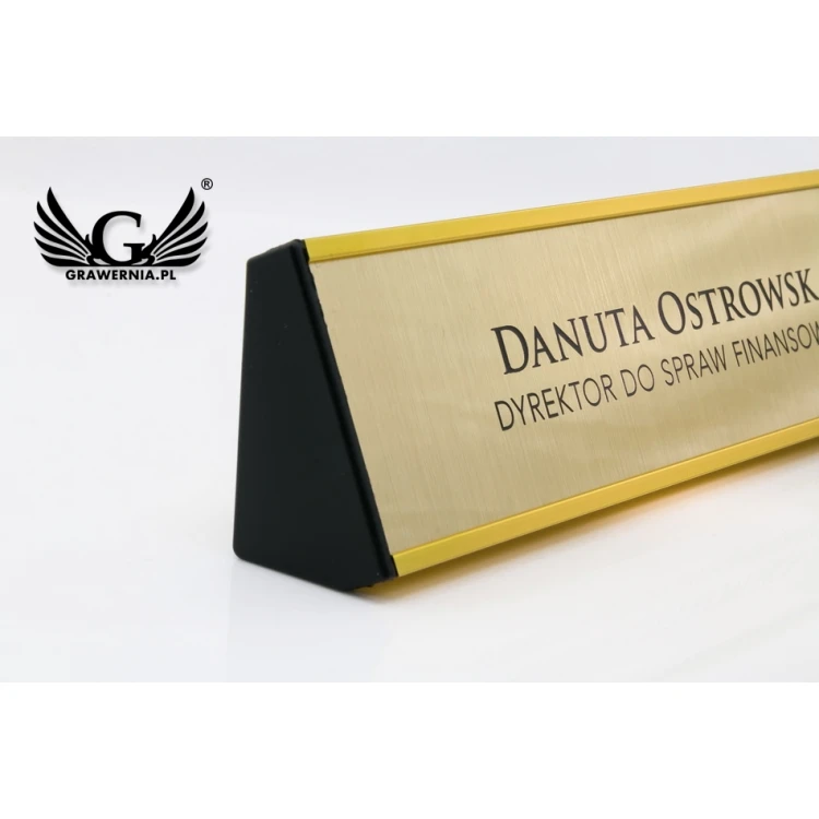 Desk Business Card Holder with Engraved Plaque - Gold - WIZ002