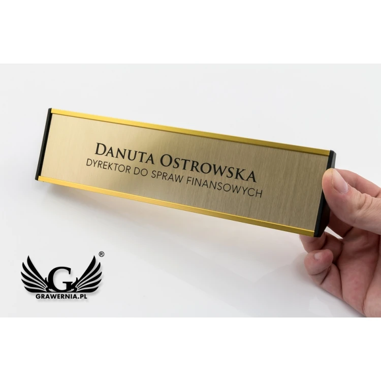 Desk Business Card Holder with Engraved Plaque - Gold - WIZ002