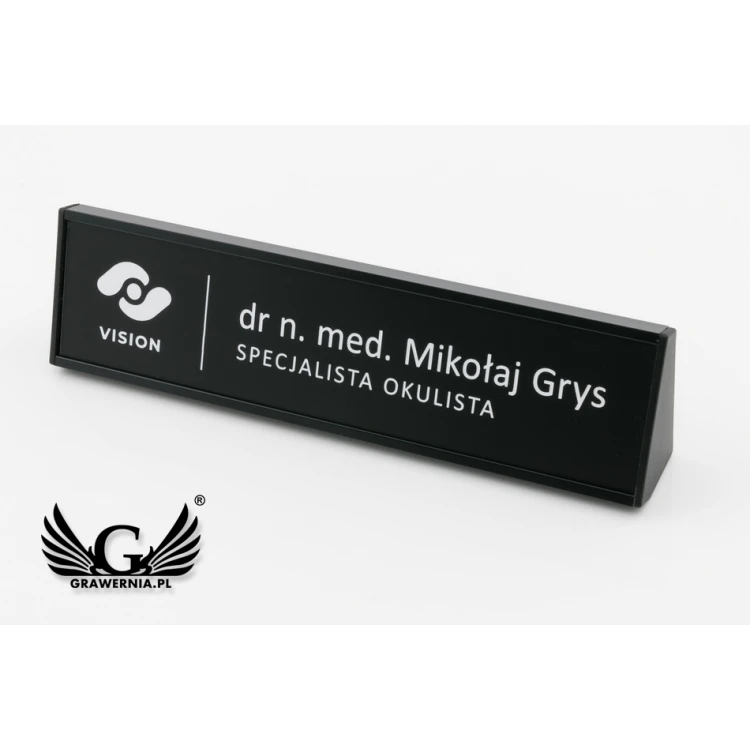 Desk Business Card Holder with Engraved Plaque - Black - VIS003