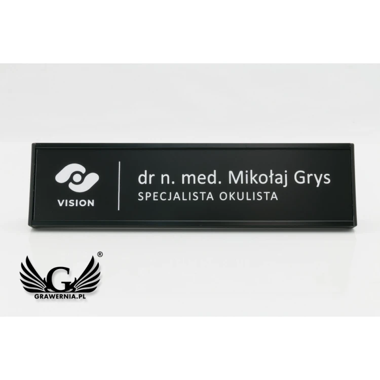 Desk Business Card Holder with Engraved Plaque - Black - VIS003