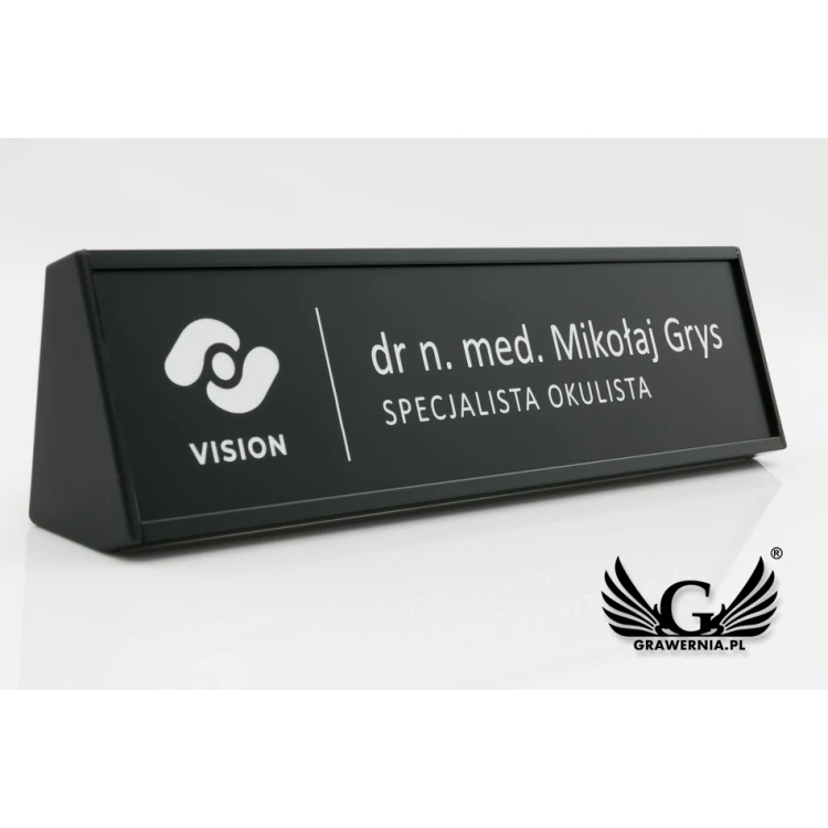 Desk Business Card Holder with Engraved Plaque - Black - VIS003