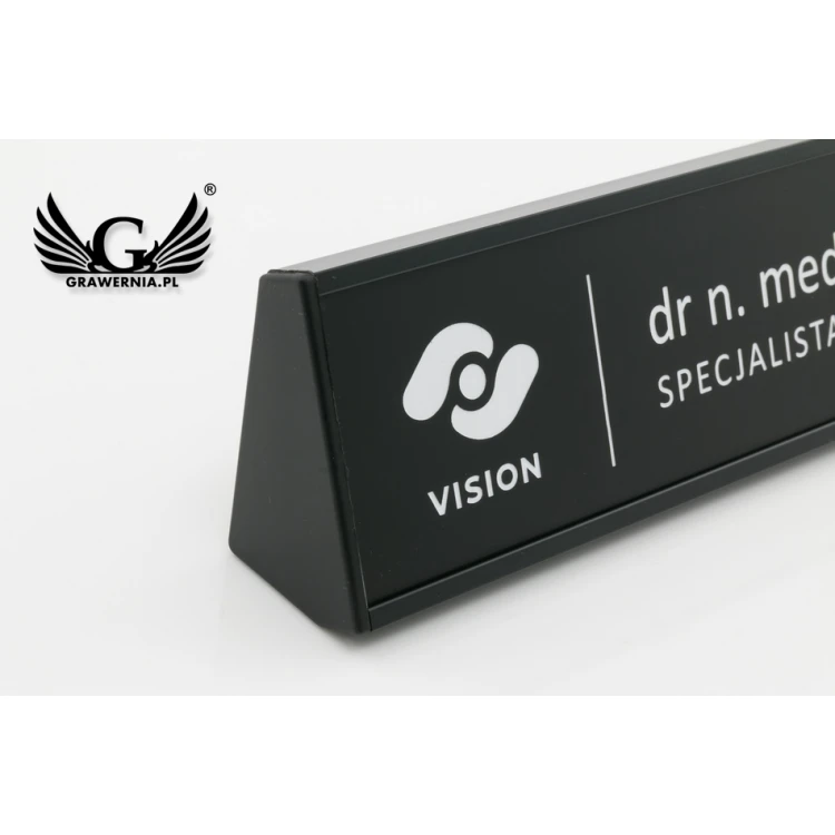 Desk Business Card Holder with Engraved Plaque - Black - VIS003