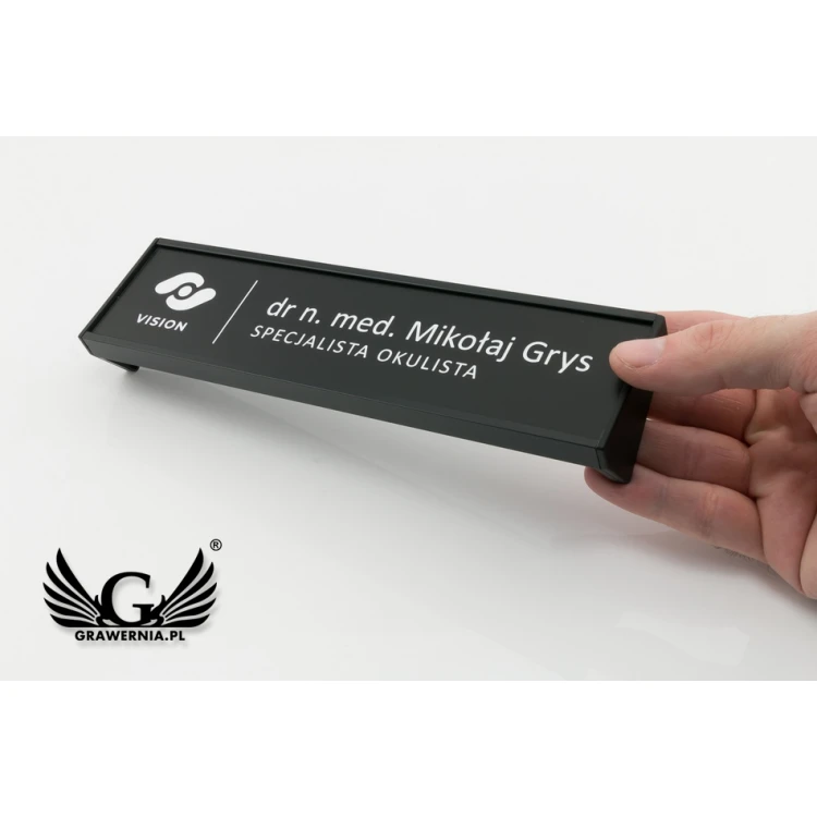Desk Business Card Holder with Engraved Plaque - Black - VIS003