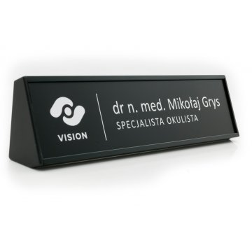 Desk Business Card Holder with Engraved Plaque - Black - VIS003
