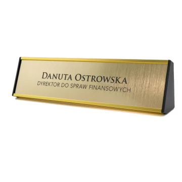 Desk Business Card Holder with Engraved Plaque - Gold - WIZ002