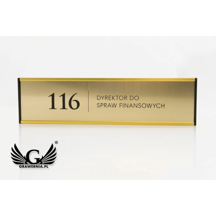 Door sign with engraved plaque - gold frame - WND002