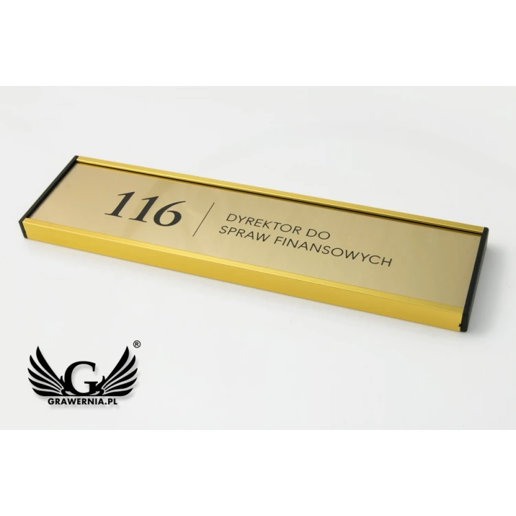 Door sign with engraved plaque - gold frame - WND002
