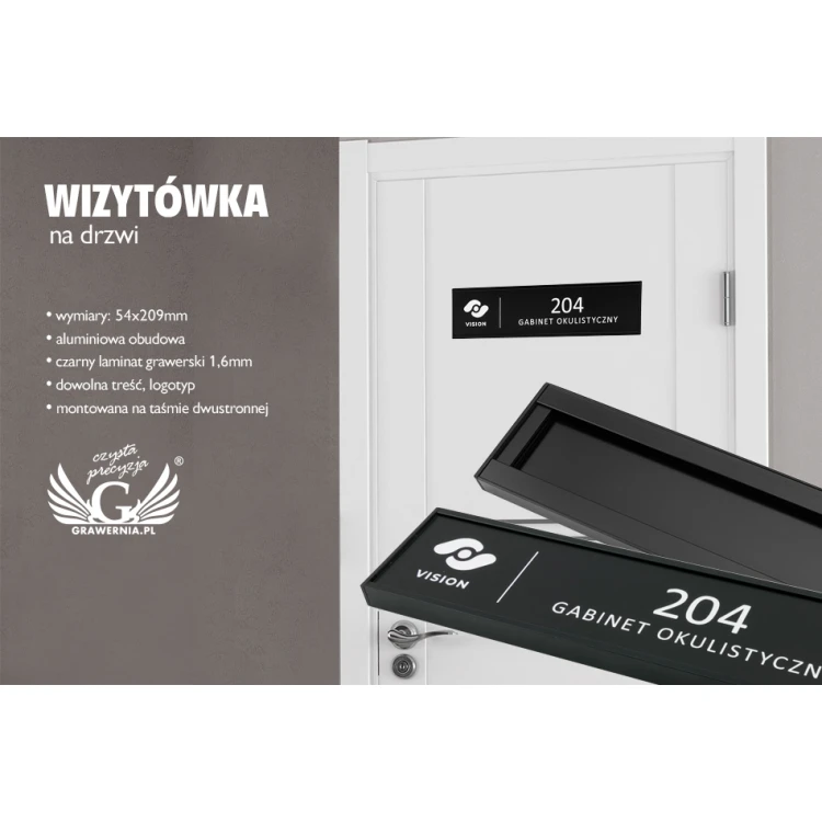 Door sign with engraved plaque - black frame - WND003