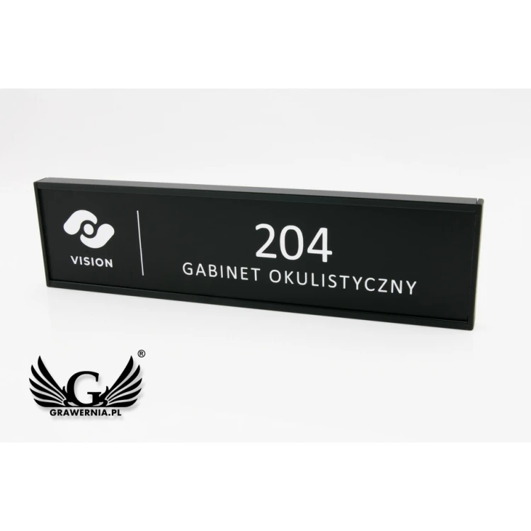 Door sign with engraved plaque - black frame - WND003